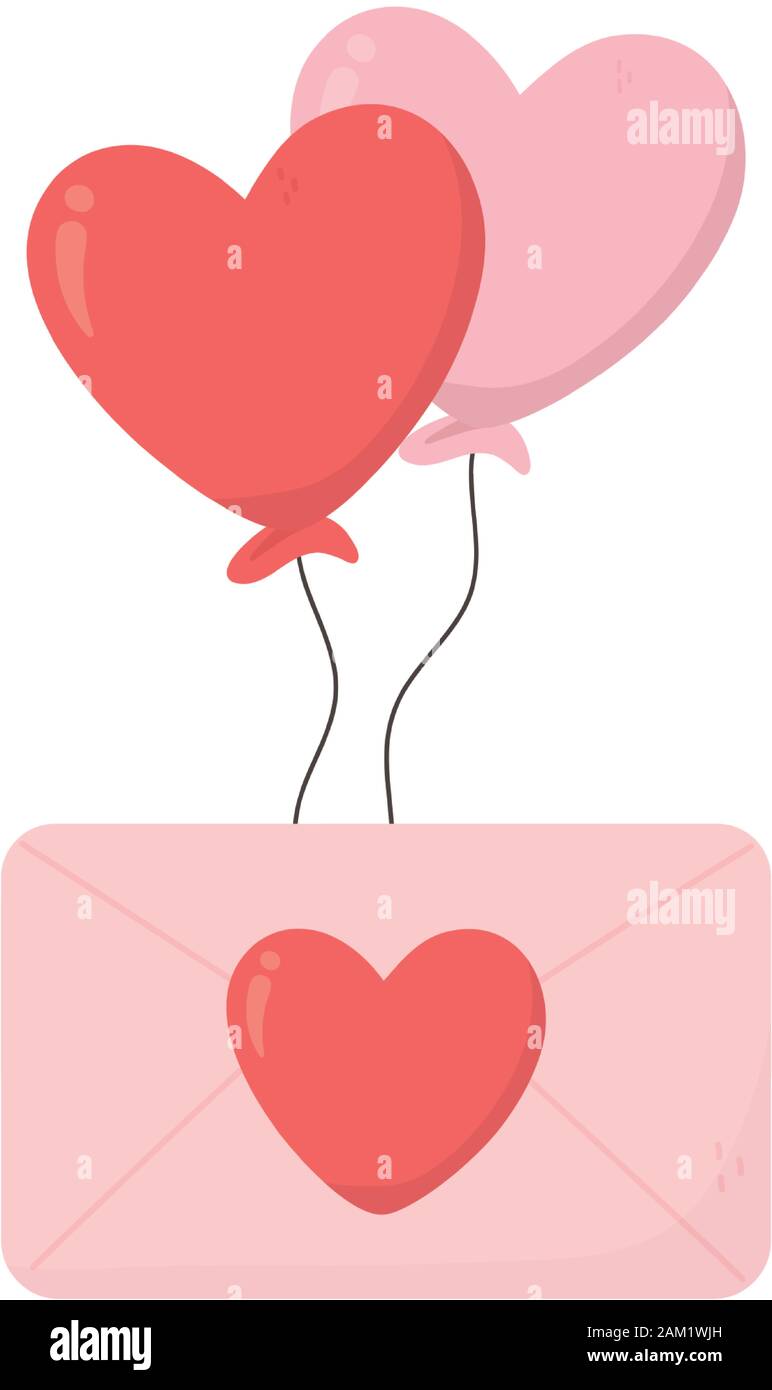 happy valentines day romantic message envelope and balloons heart card ...