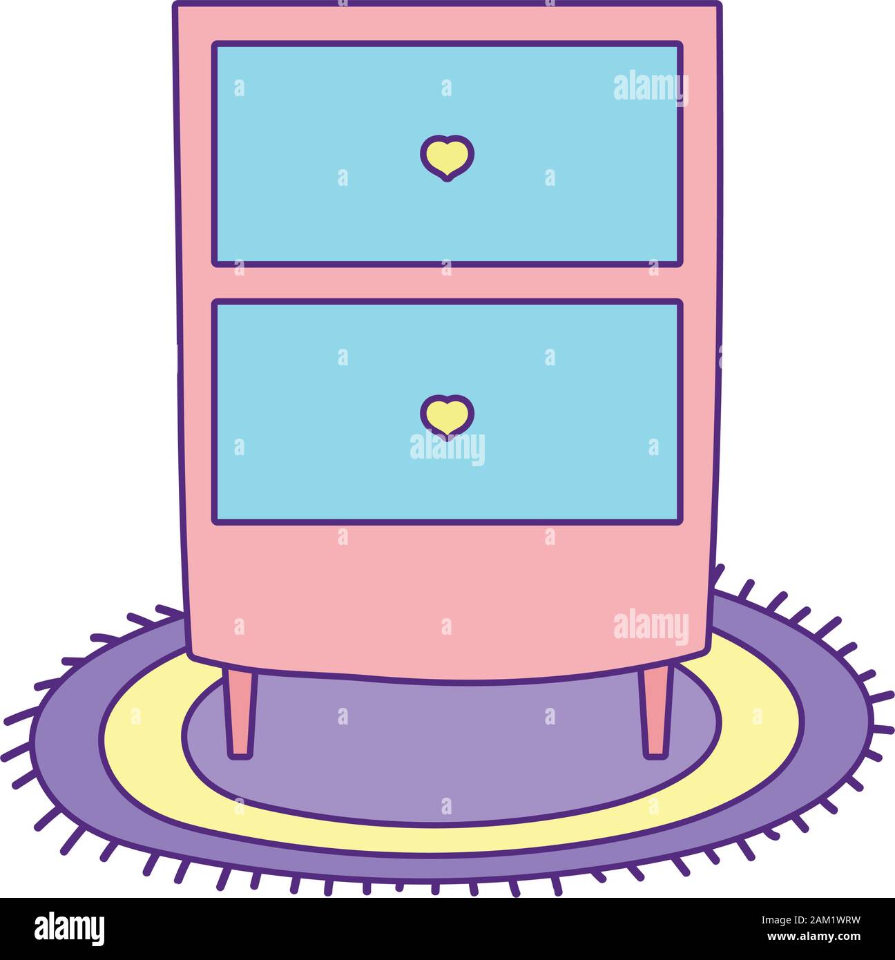 cute wooden furniture drawers and round carpet decoration vector