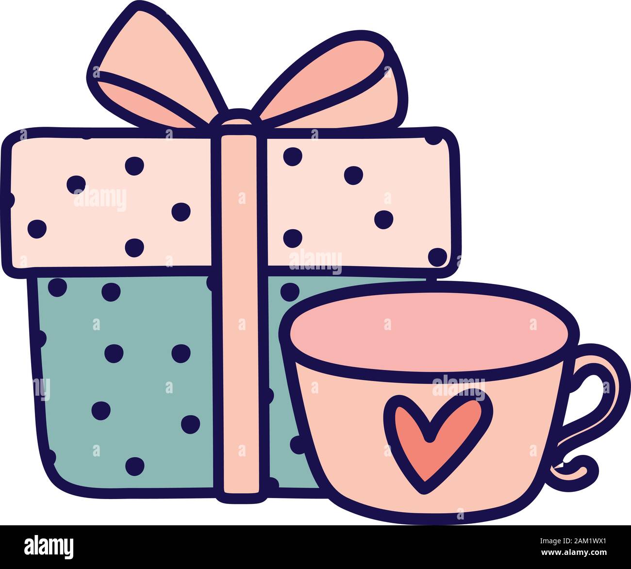 happy valentines day wrapped gift box and coffee cup love vector ...