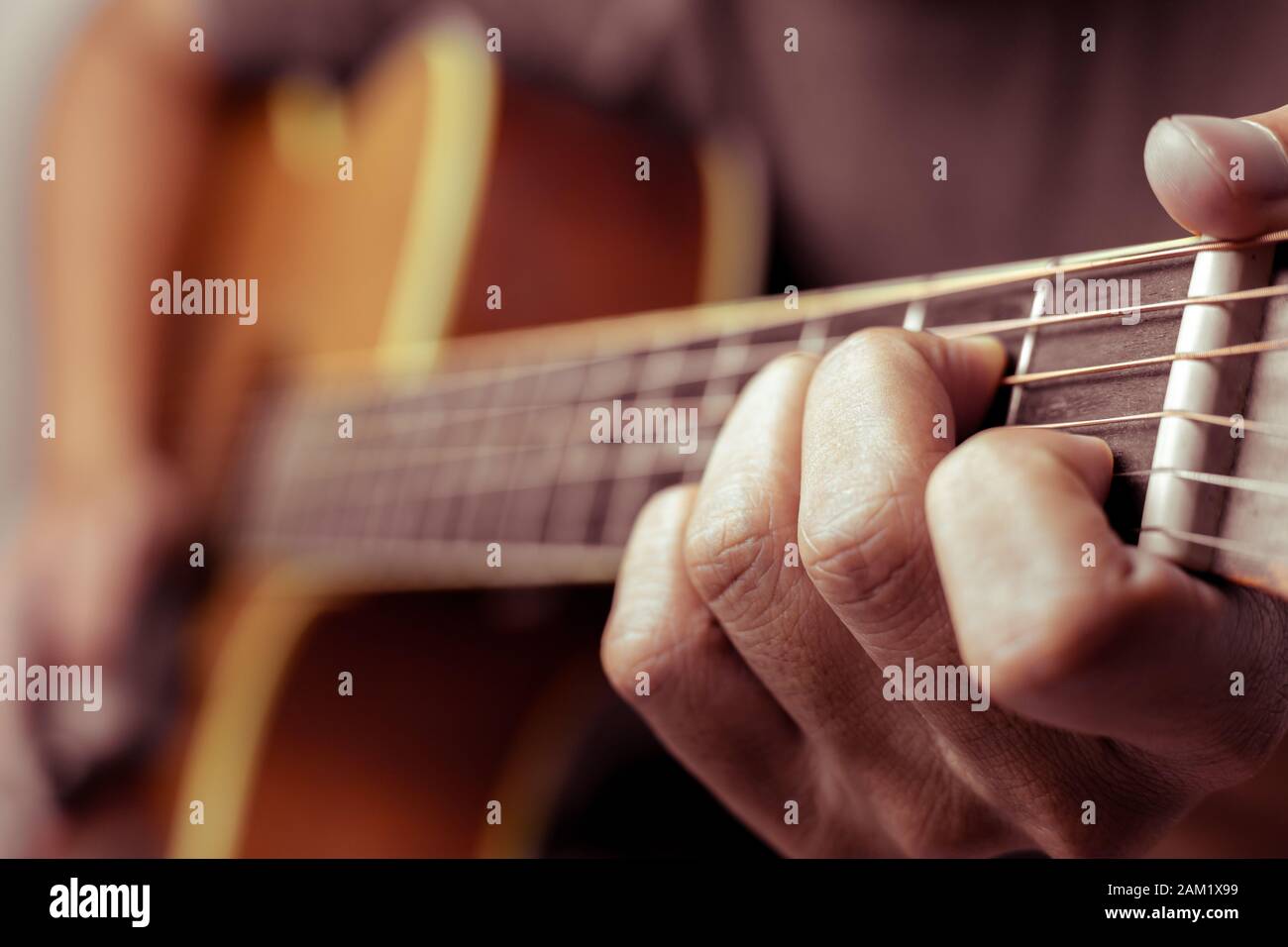 Male Musicians Playing Acoustic Guitar Closeup Musicians Are Playing Acoustic Guitar Male Musicians Hold Chords And Strum Guitar Stock Photo Alamy