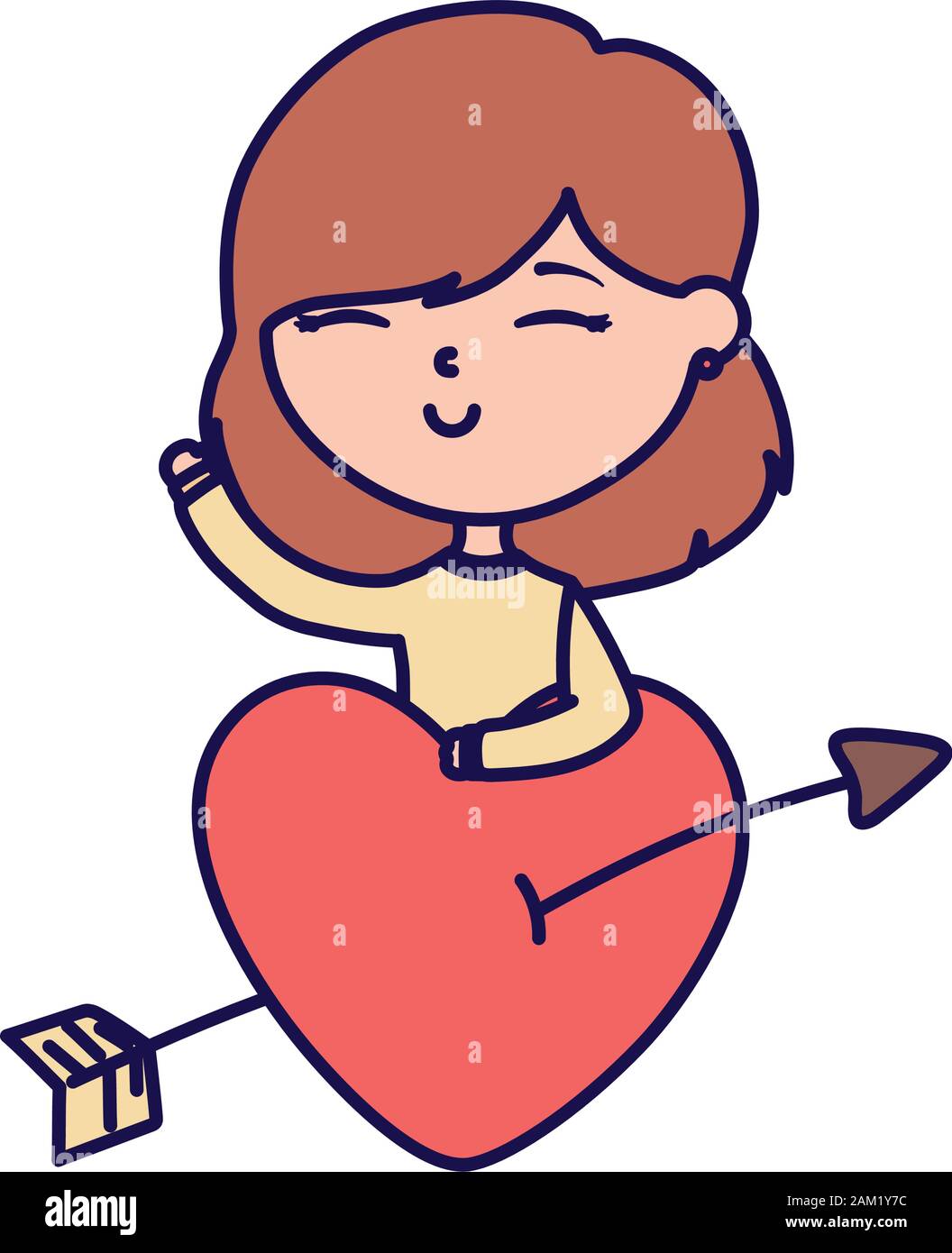 Happy Valentines Day Young Girl With Pierced Heart Arrow Love Vector Illustration Stock Vector