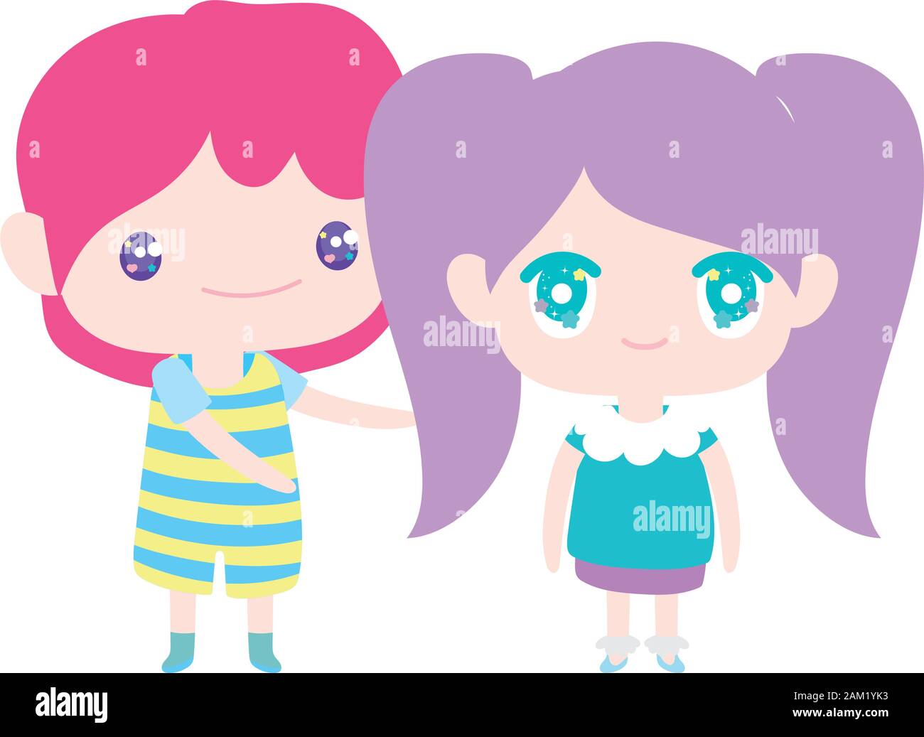 Kids Little Girl And Boy Anime Cartoon Characters Vector Illustration Stock Vector Image Art Alamy
