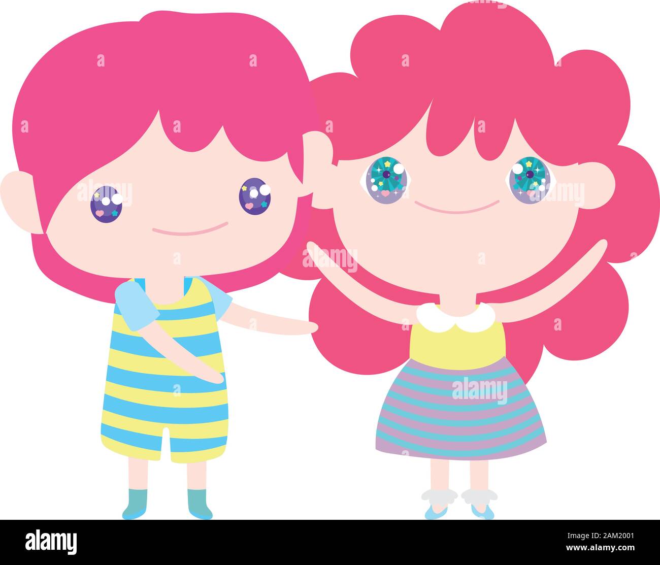 Kids Little Girl And Boy Anime Cartoon Characters Vector Illustration Stock Vector Image Art Alamy