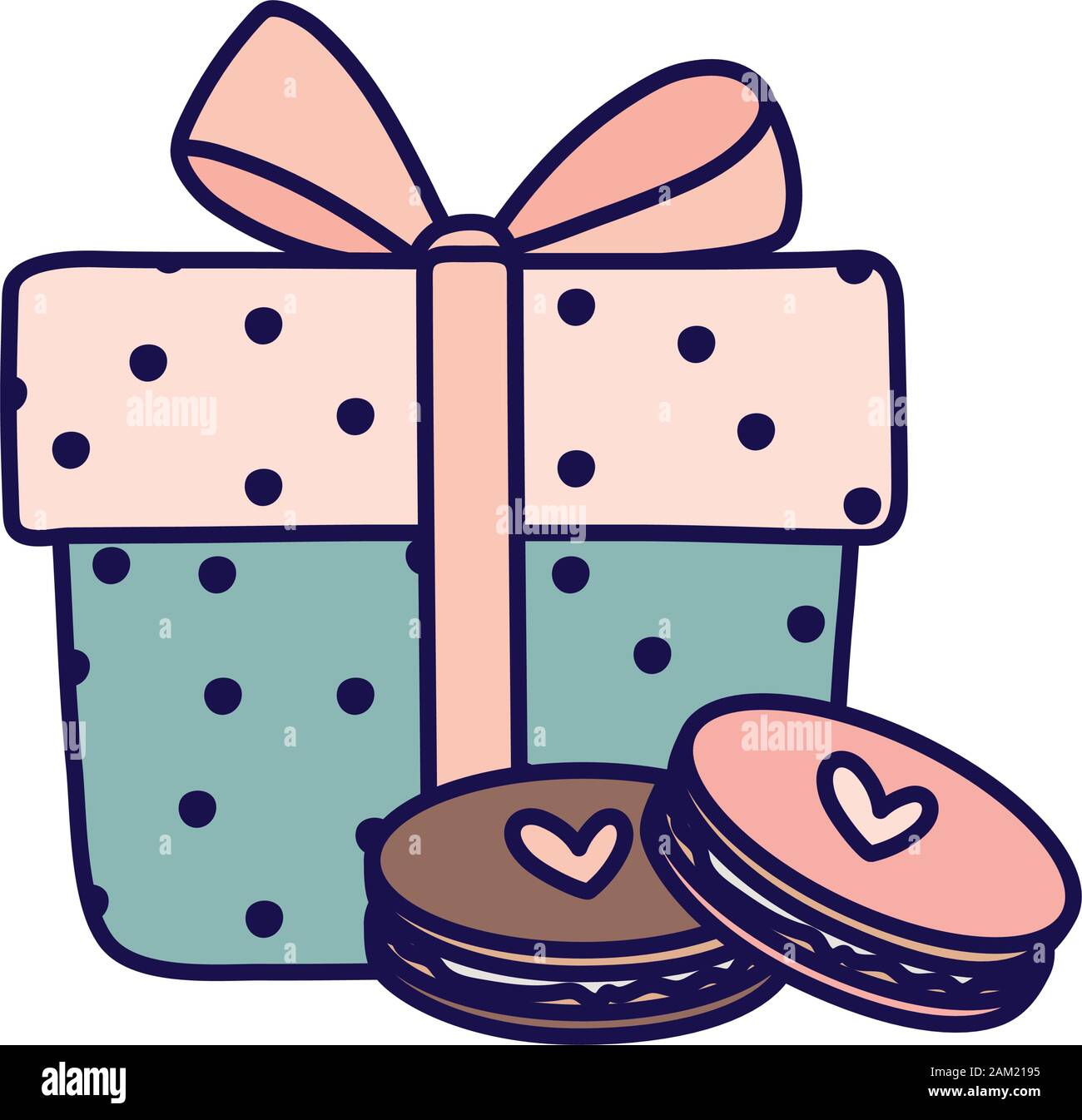 happy valentines day cute gift box with dots and sweet cookies