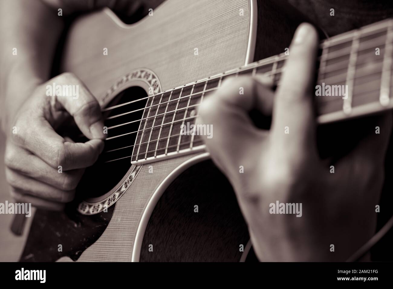 Male Musicians Playing Acoustic Guitar Closeup Musicians Are Playing Acoustic Guitar Male Musicians Hold Chords And Strum Guitar Stock Photo Alamy