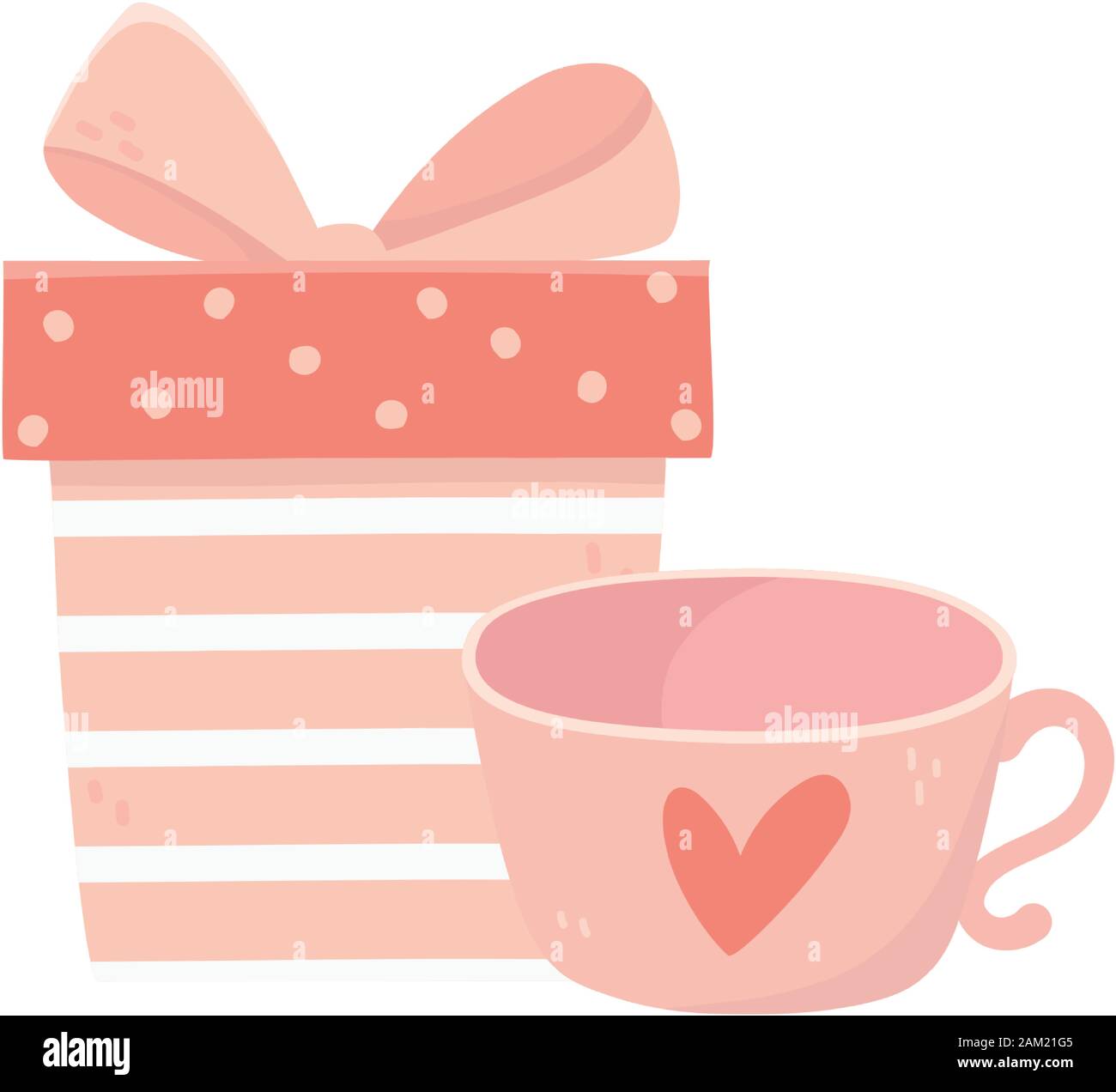 happy valentines day striped gift box and coffee cup love card vector ...