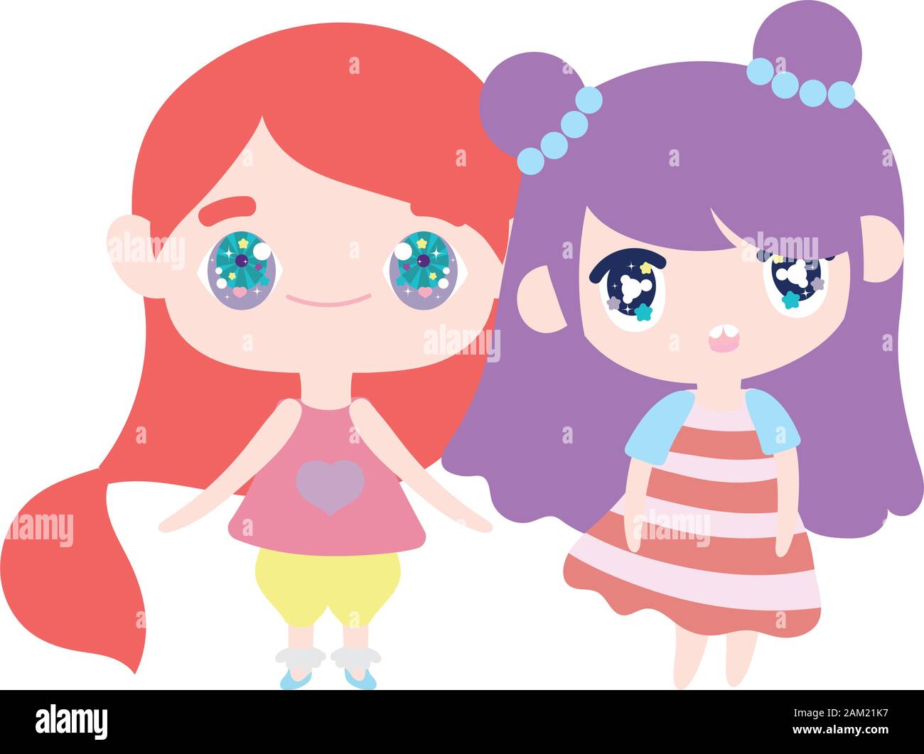 kids, cute little girls anime cartoon characters vector illustration ...