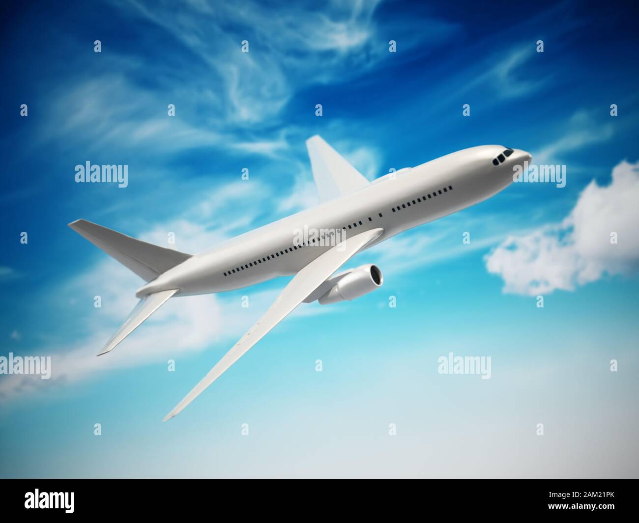 Airplane in the cloudy sky. 3D illustration Stock Photo - Alamy