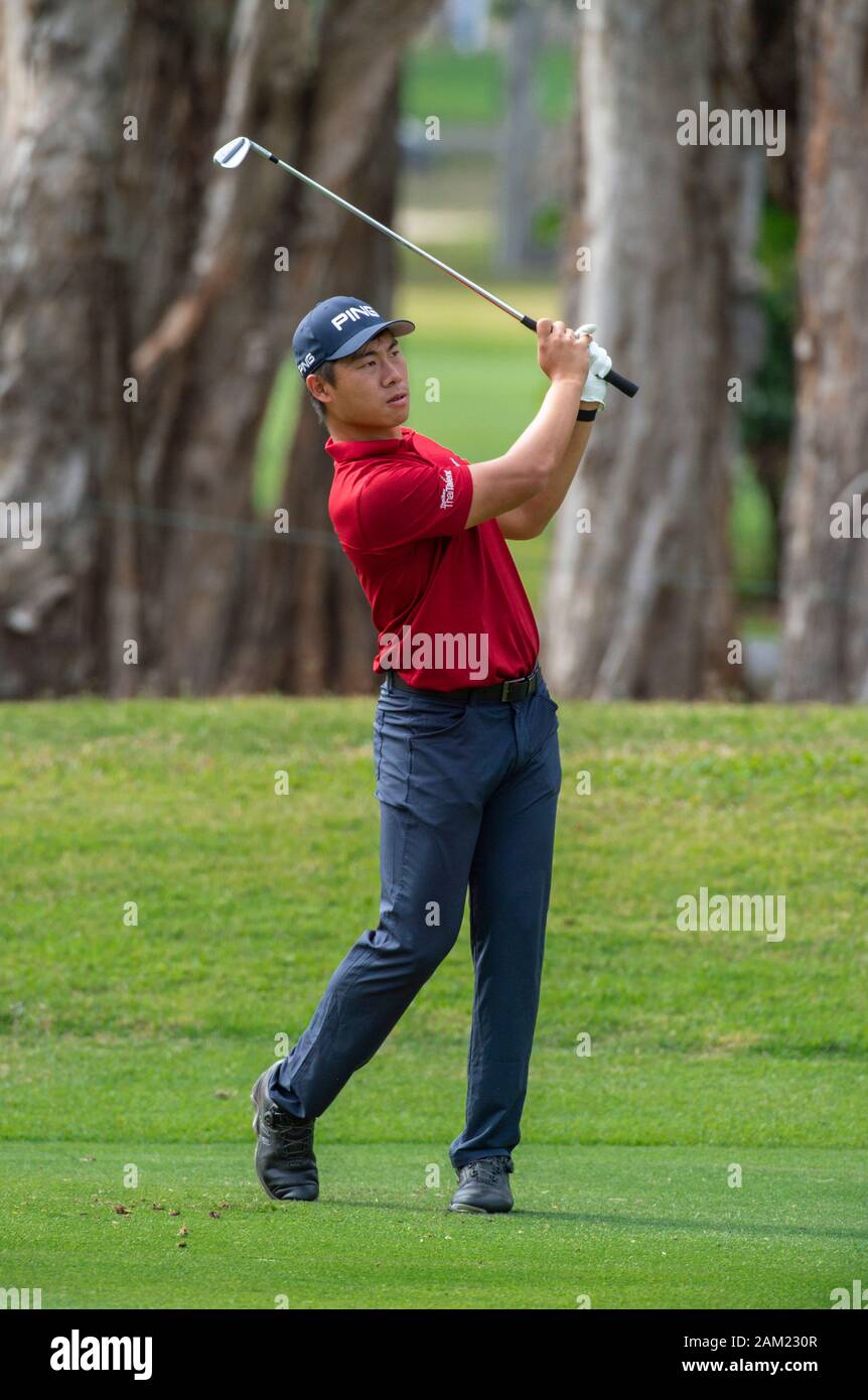 Hong Kong. 11th Jan, 2020. Hong Kong Open Golf Round 3. Gunn Charoenkul of  Thailand challenges Wade Ormsby for the top of the leaderboard on day 3 of  the tournament.On the 4th