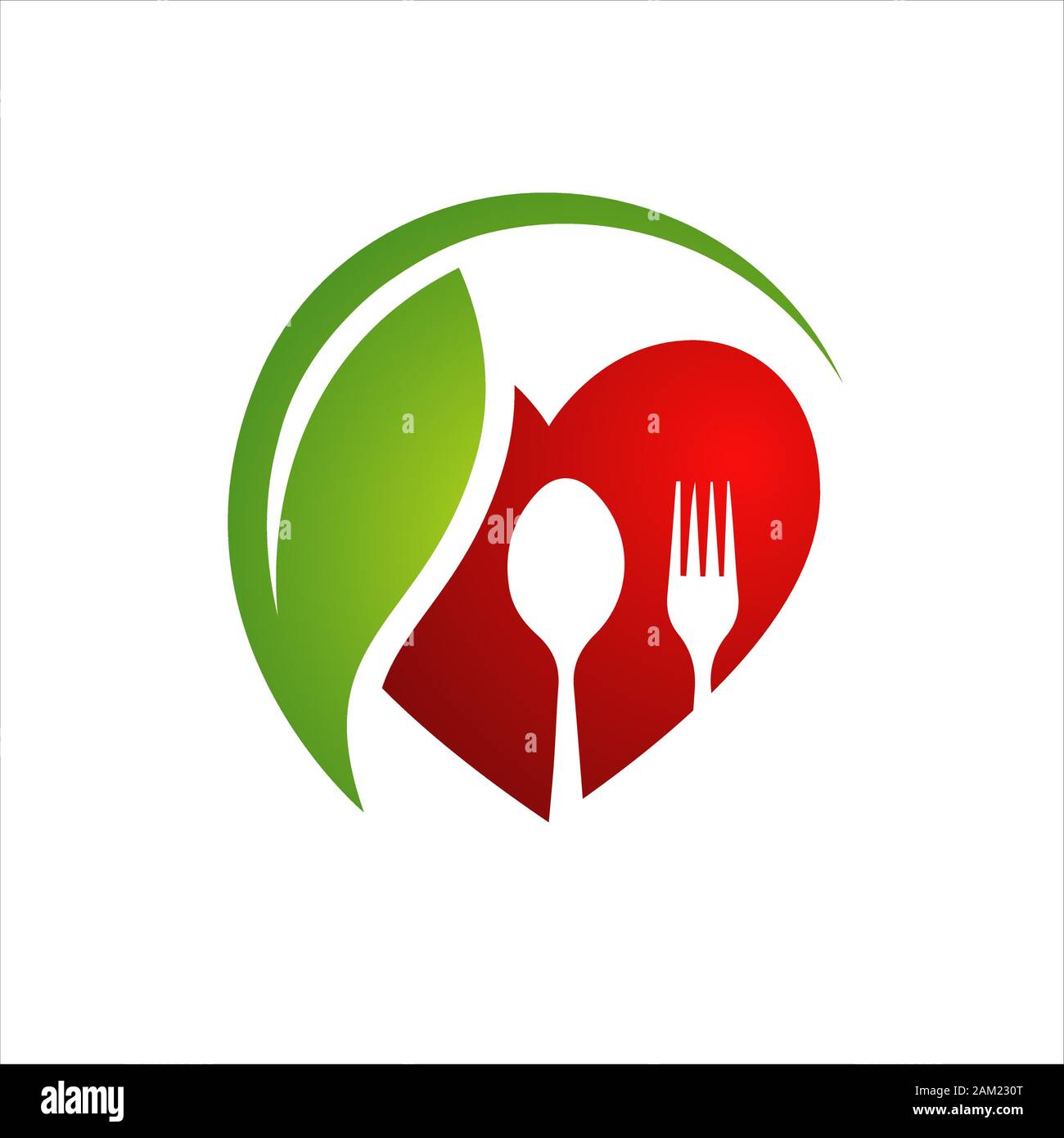 Healthy Eating Logo Design Silhoutte Of Heart Spoon Fork And Leaves
