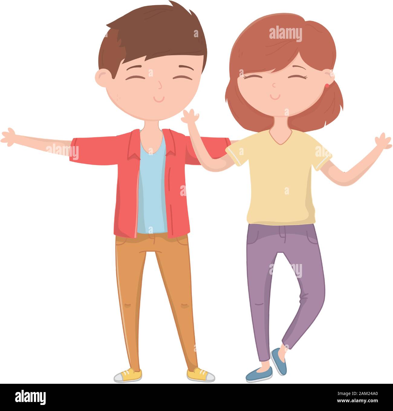 happy young couple together hugging cartoon characters vector illustration  Stock Vector Image & Art - Alamy