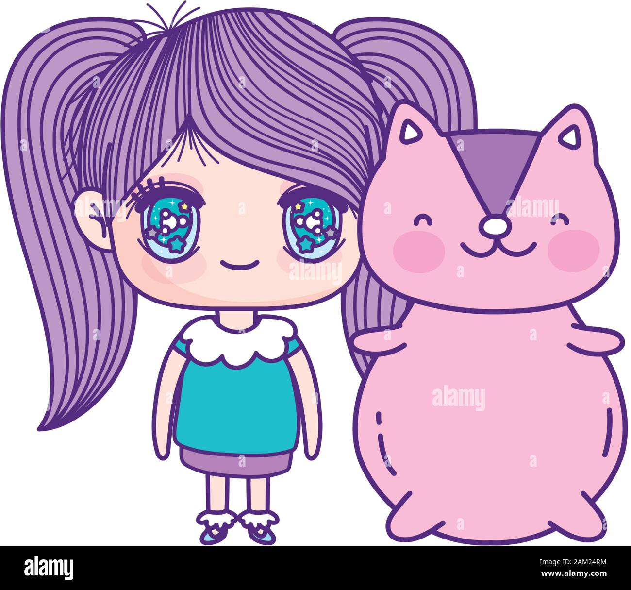 Kids, Cute Little Girl Anime Cartoon And Cute Squirrel Vector Illustration  Royalty Free SVG, Cliparts, Vectors, and Stock Illustration. Image  138046566.