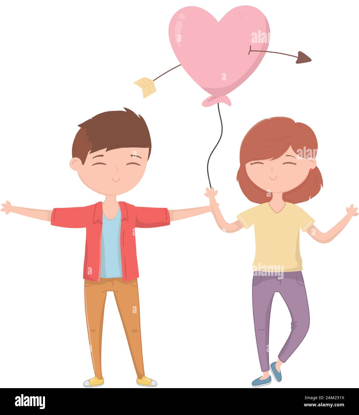 happy valentines day couple with balloon pierced arrow heart card ...