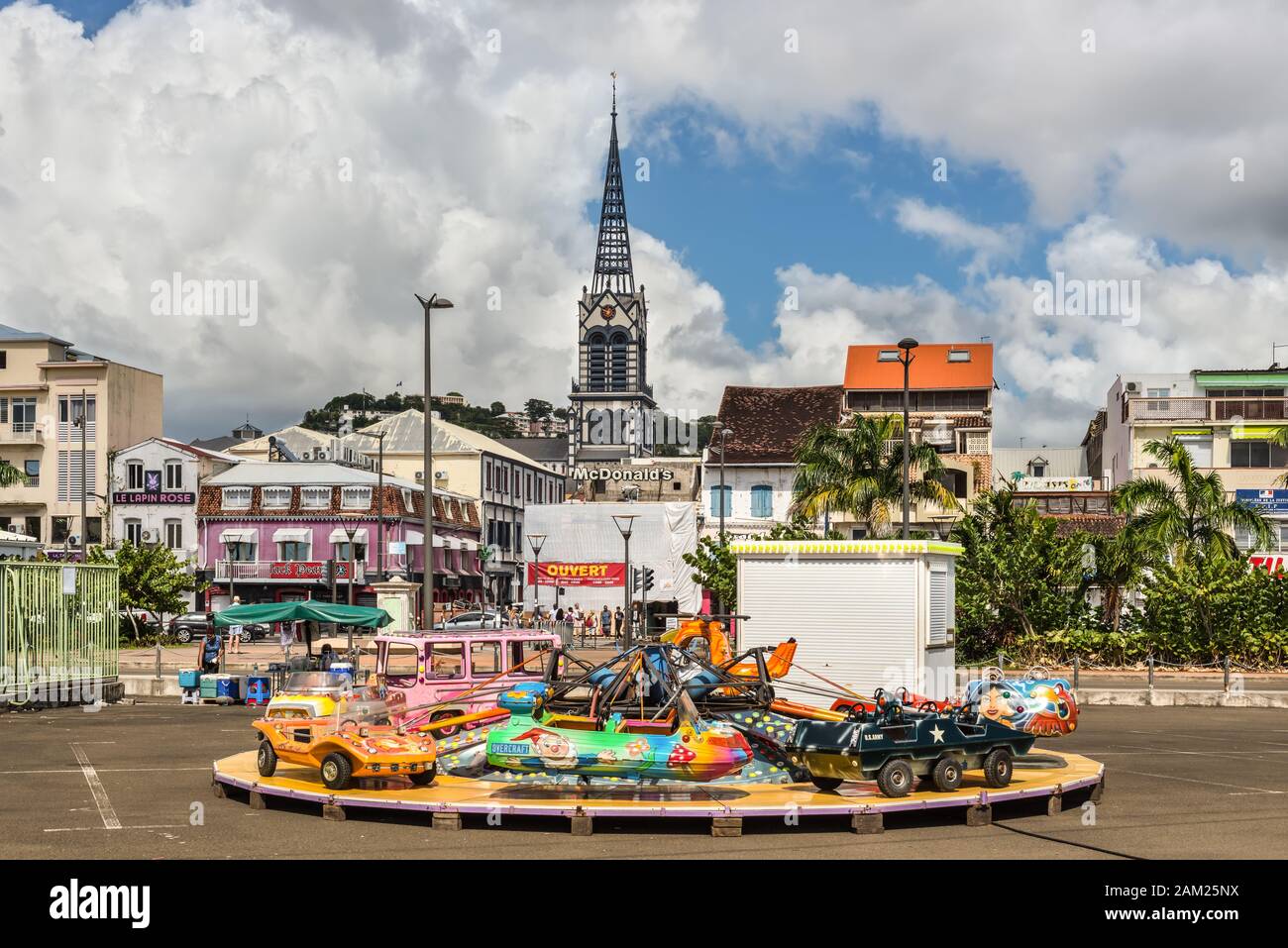 Fort-de-France, Martinique - December 13, 2018: Children's carousel on the square in the city of Fort-de-France, Martinique. Stock Photo