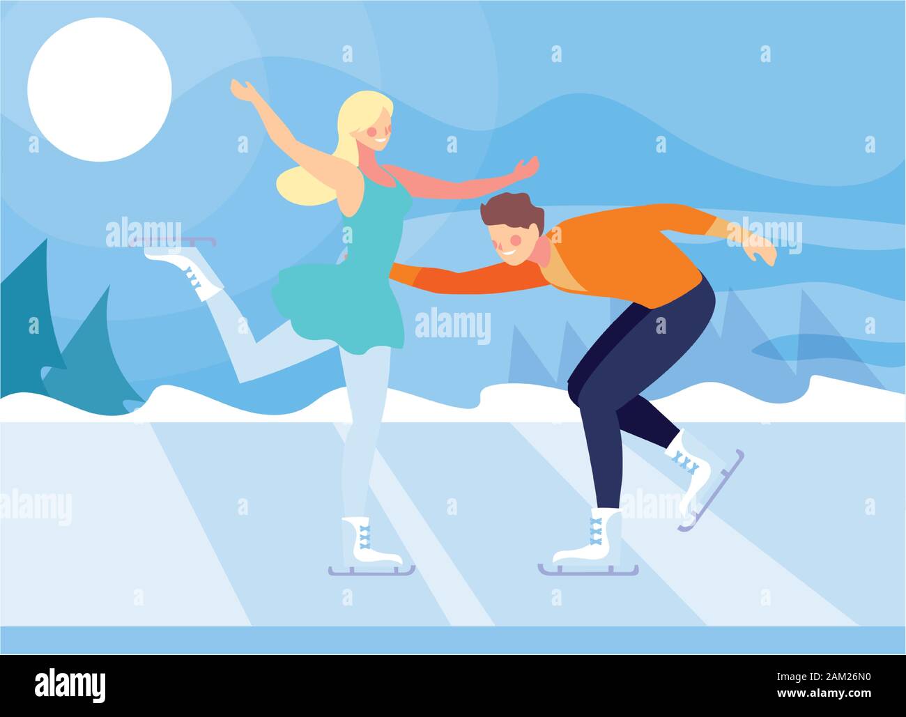 couple of people practicing figure skating , ice sport vector