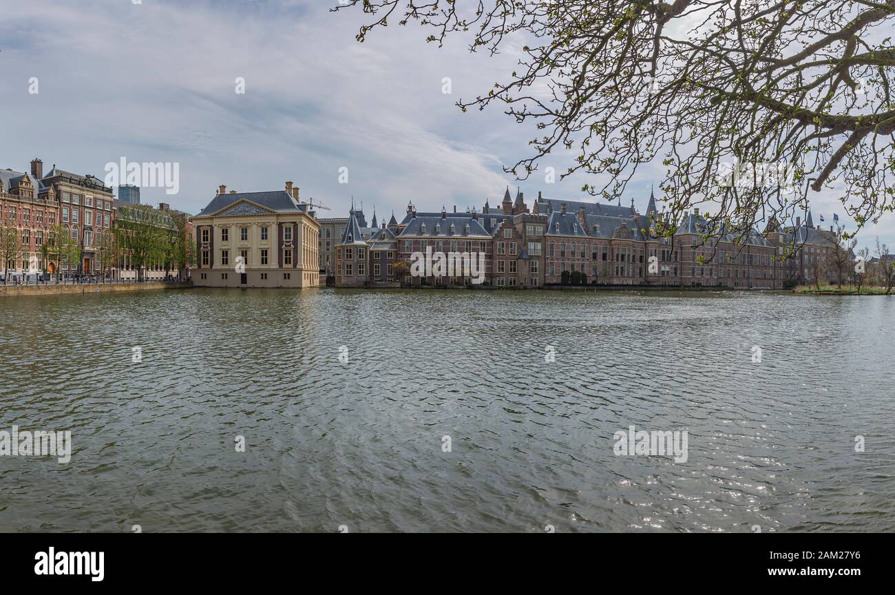 The Hague - Panorama View to the Binnenhof with the Mauritshuis, a Noble Palace and since 1822 a museum that houses the Royal Picture Gallery, South H Stock Photo