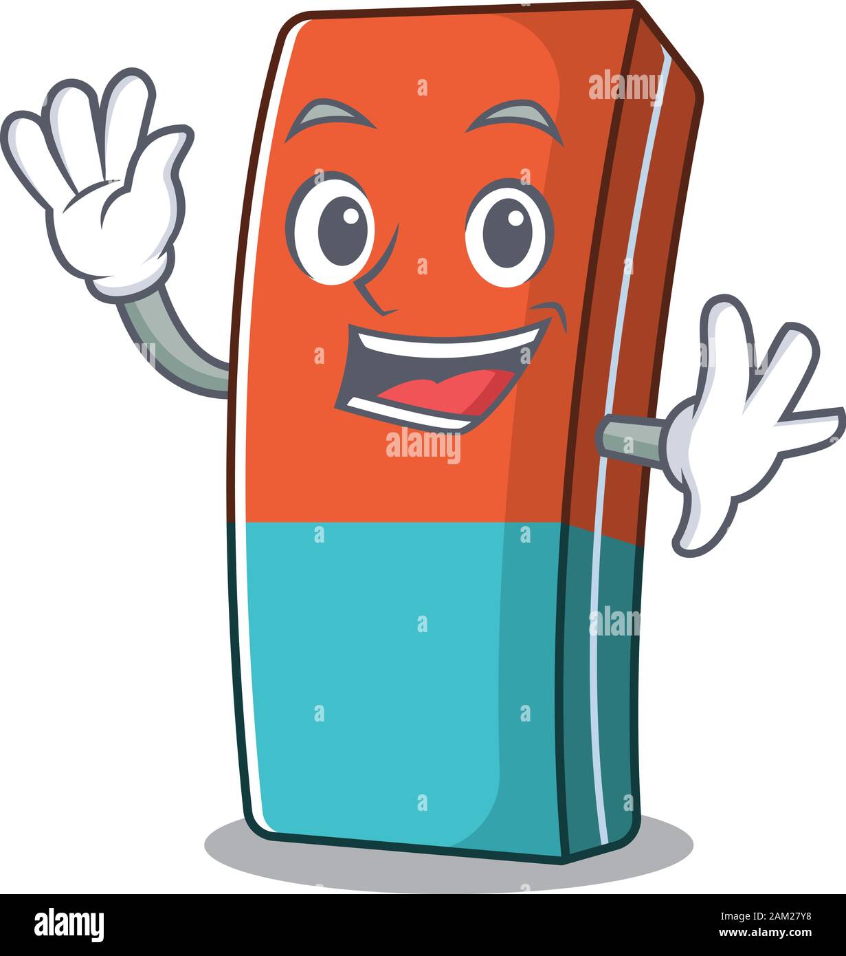 Waving friendly eraser cartoon character in design Stock Vector Image