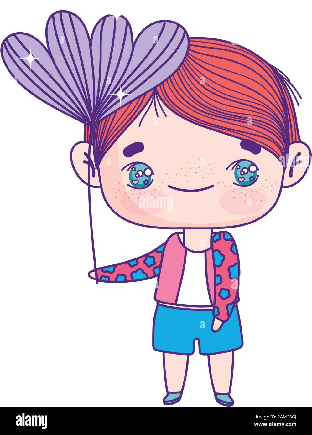 kids, cute little boy with flower vector illustration Stock Vector ...