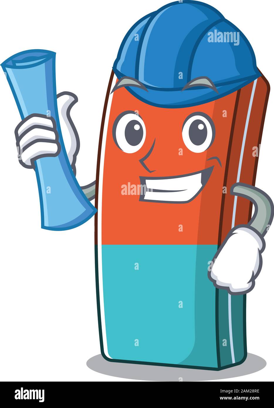 Elegant Architect eraser having blue prints and blue helmet Stock