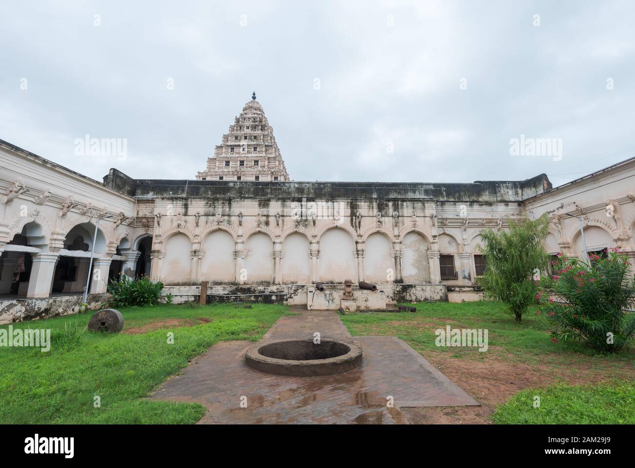 Thanjavur Maratha Palace in Tanjore, Tamil Nadu, South India on rainy ...