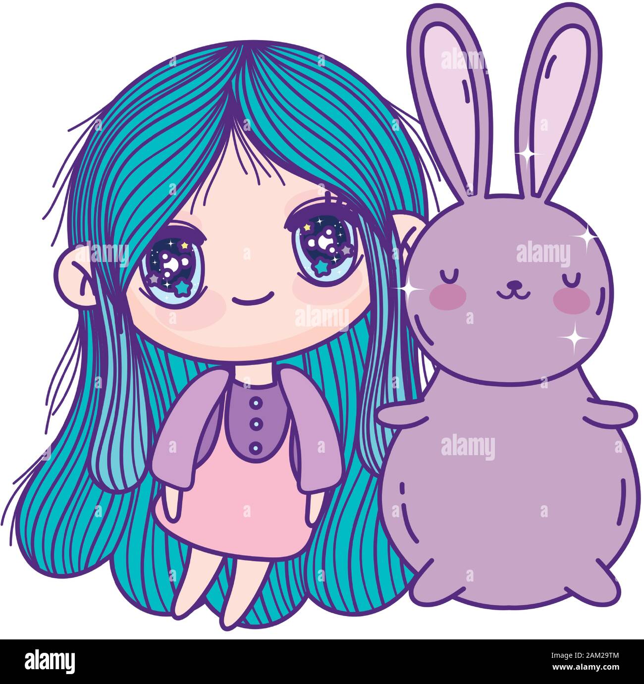 kids, cute little girl anime cartoon bunny vector illustration Stock ...