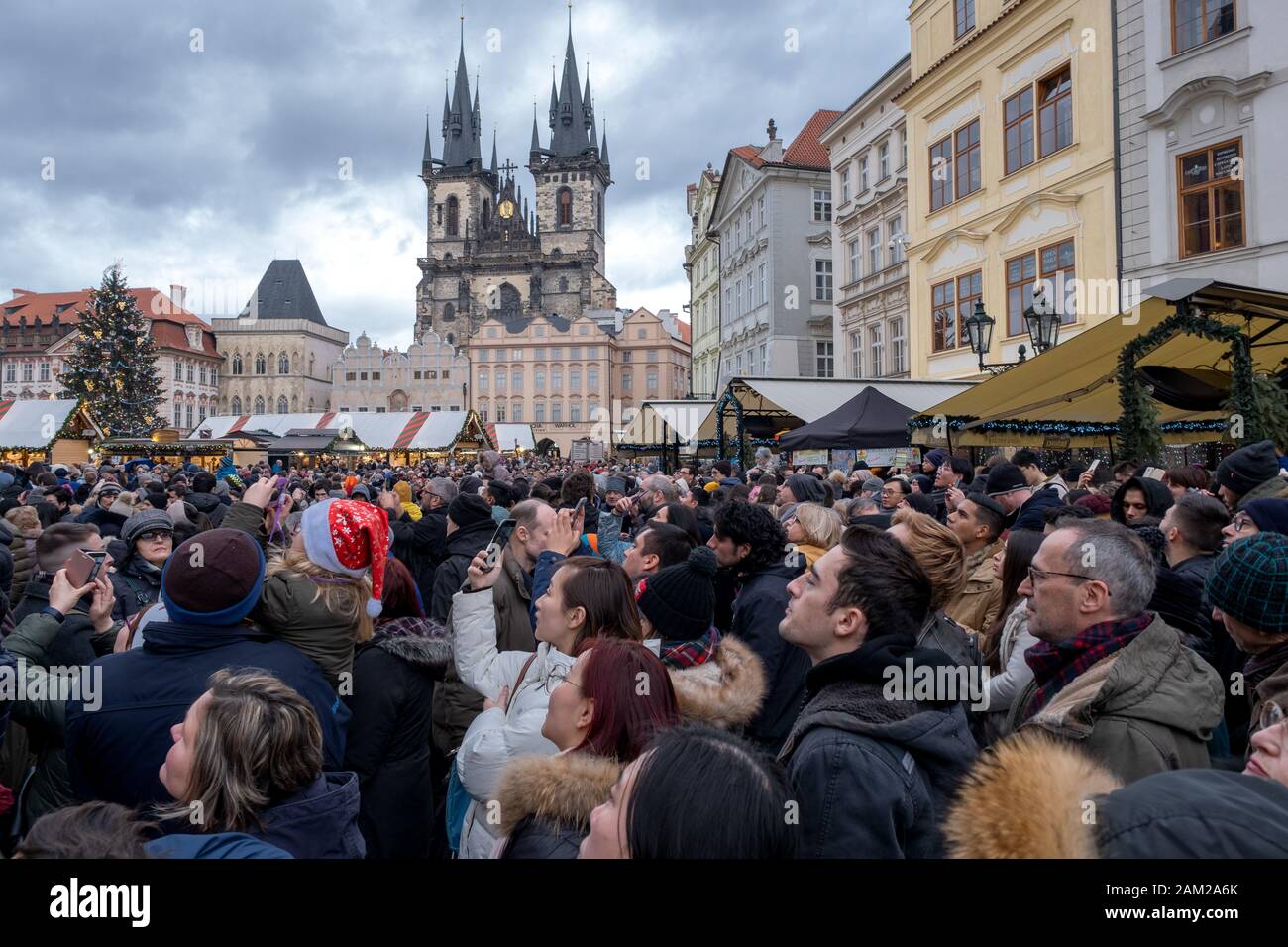 Prague in the Czech Republic on December 23 2019 a crowd of people wait