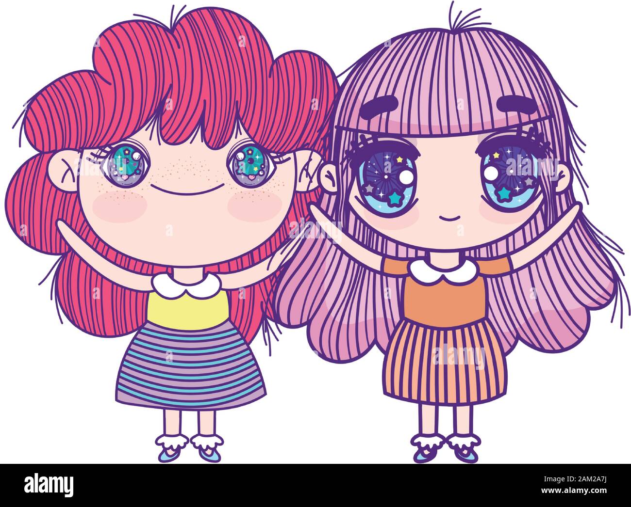 Kids Cute Little Girls Anime Cartoon Characters Vector