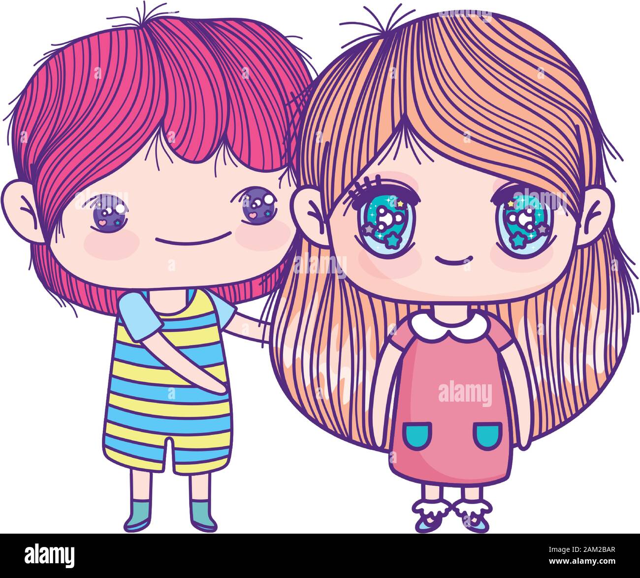Kids Little Girl And Boy Anime Cartoon Characters Vector Illustration Stock Vector Image Art Alamy