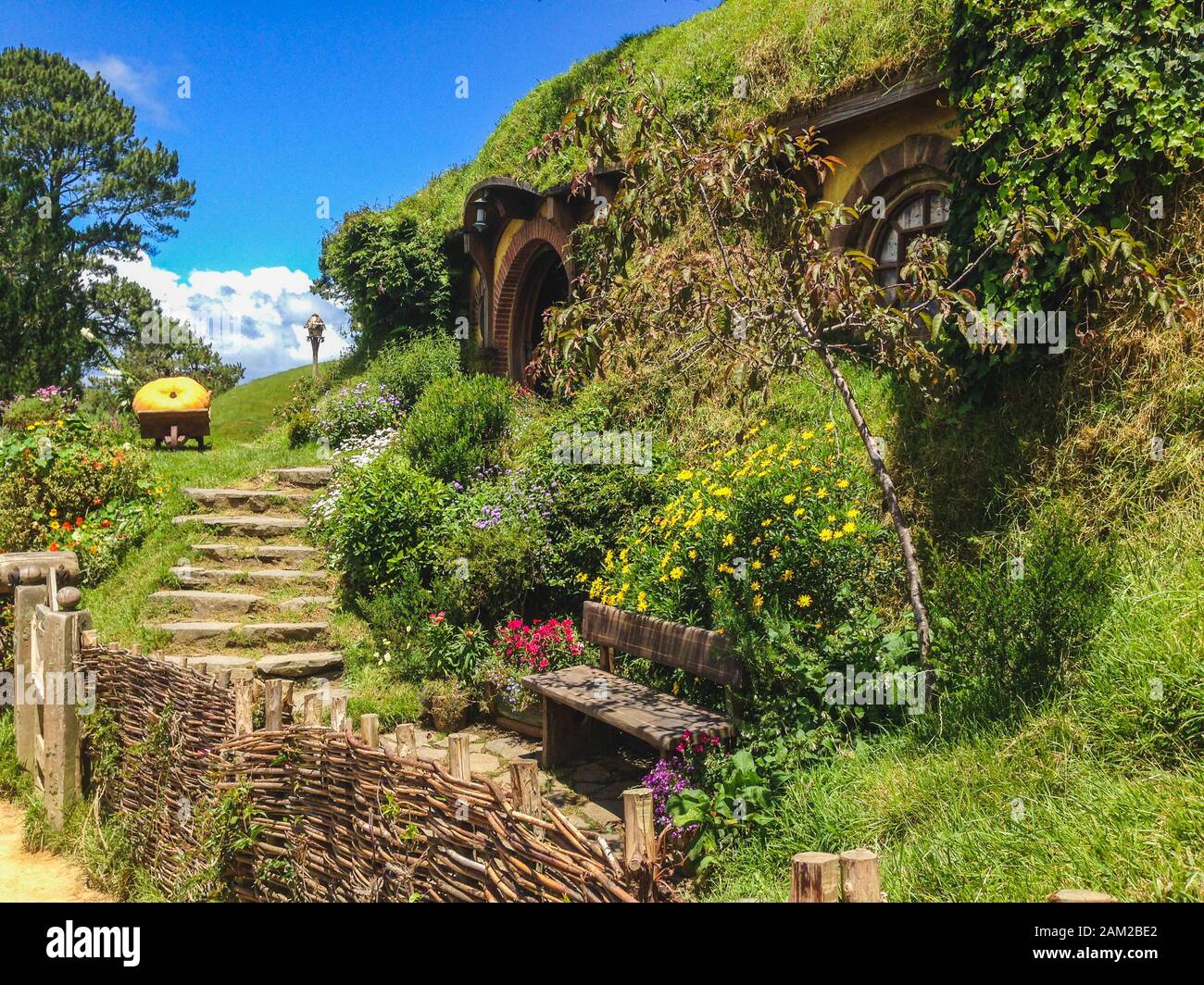 Matamata, New Zealand - December 12th 2019: Hobbiton Movie Set. The famous filming location of The Hobbit and Lord Of The Rings Stock Photo