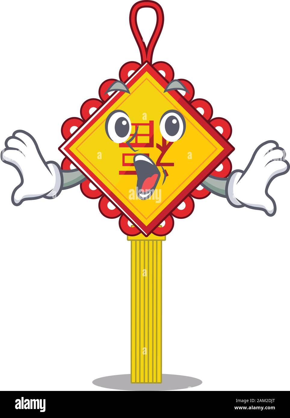 Chinese knot cartoon character design on a surprised gesture Stock