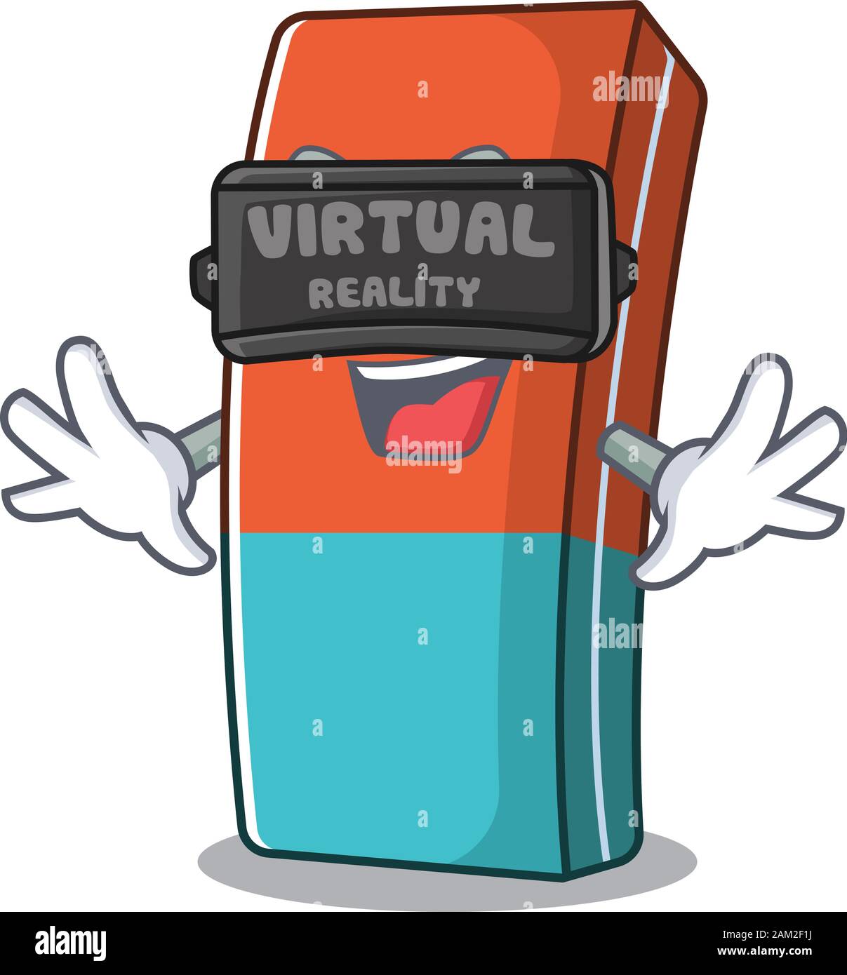 Trendy eraser character wearing Virtual reality headset Stock Vector