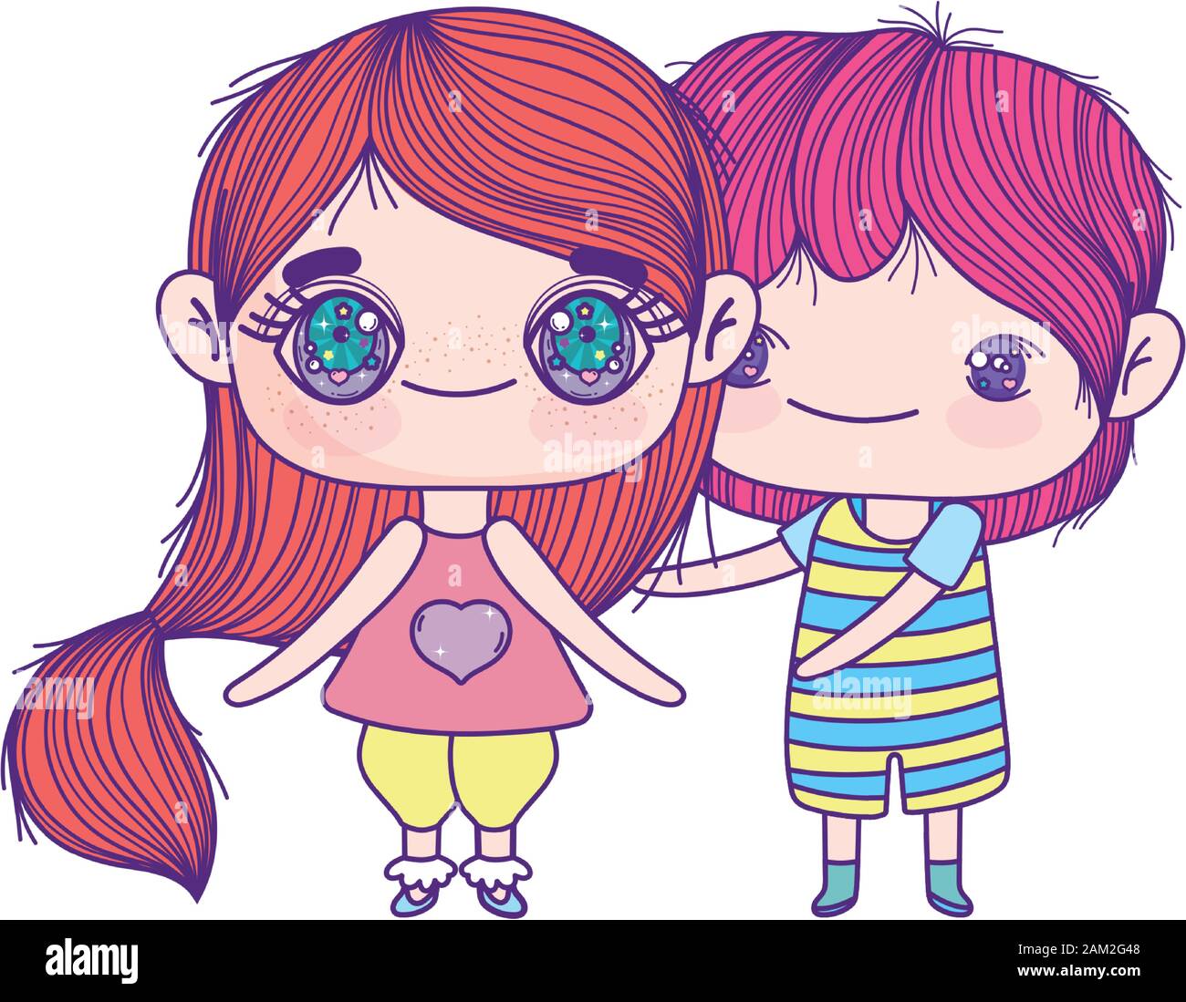 Kids Little Girl And Boy Anime Cartoon Characters Vector Illustration Stock Vector Image Art Alamy