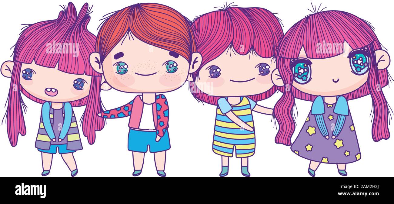 kids, cute little girls and boys cartoon characters vector illustration ...