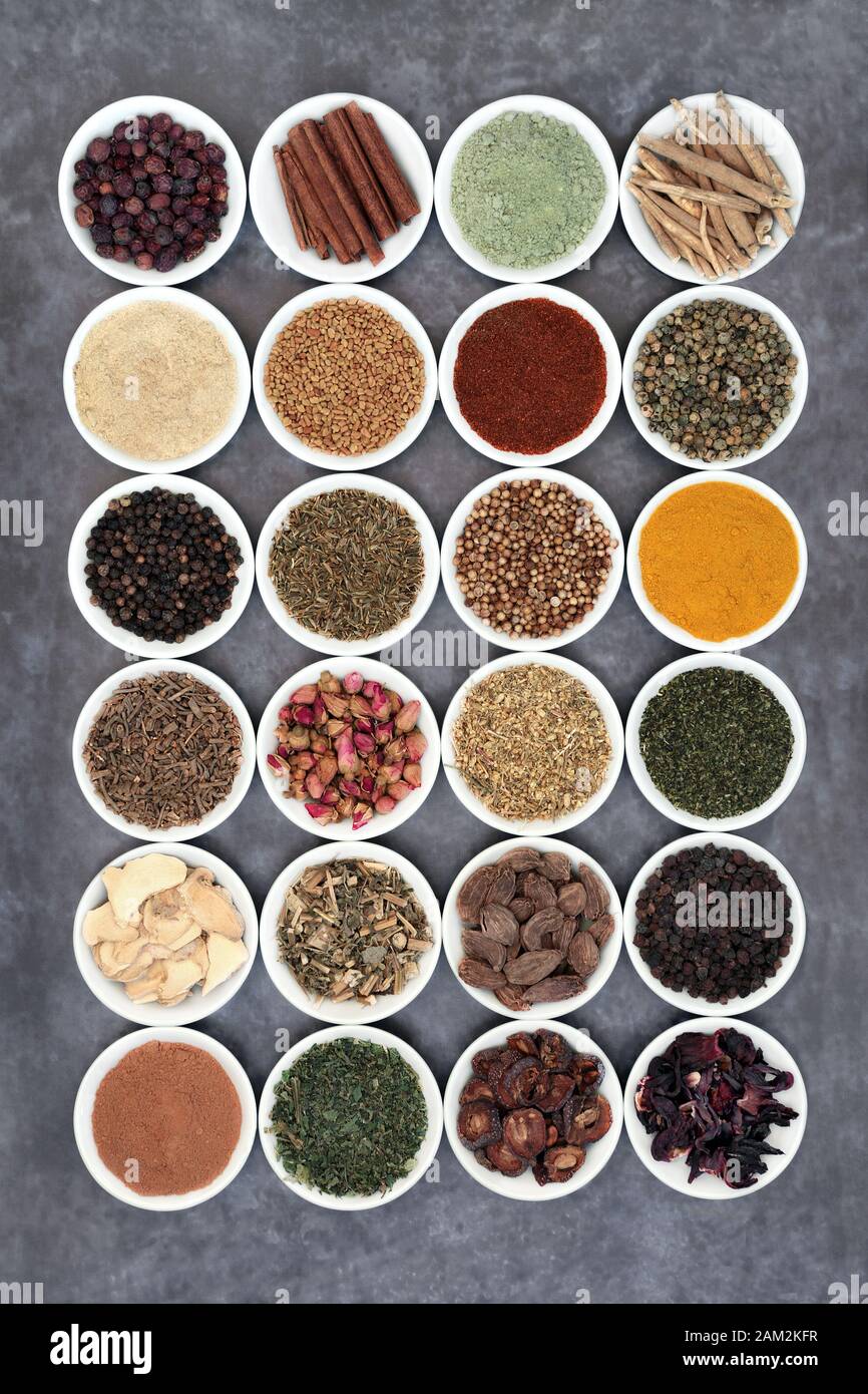 Healthy heart food with herbs, spices & supplement powders used in