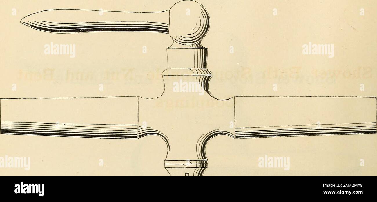 Illustrated catalogue of plumbers' brass work, copper, iron, and earthen ware, and plumbing materials . Eougli-—Finished and Plated Flange and Handle. Size, i, f, i inch. Circulating Stop. FiG. 42.. Finished and Plated.Size, -J, f, f incli. Shower Bath Stop—Single—Nut and Bent Couplings. Fig. 43. Stock Photo