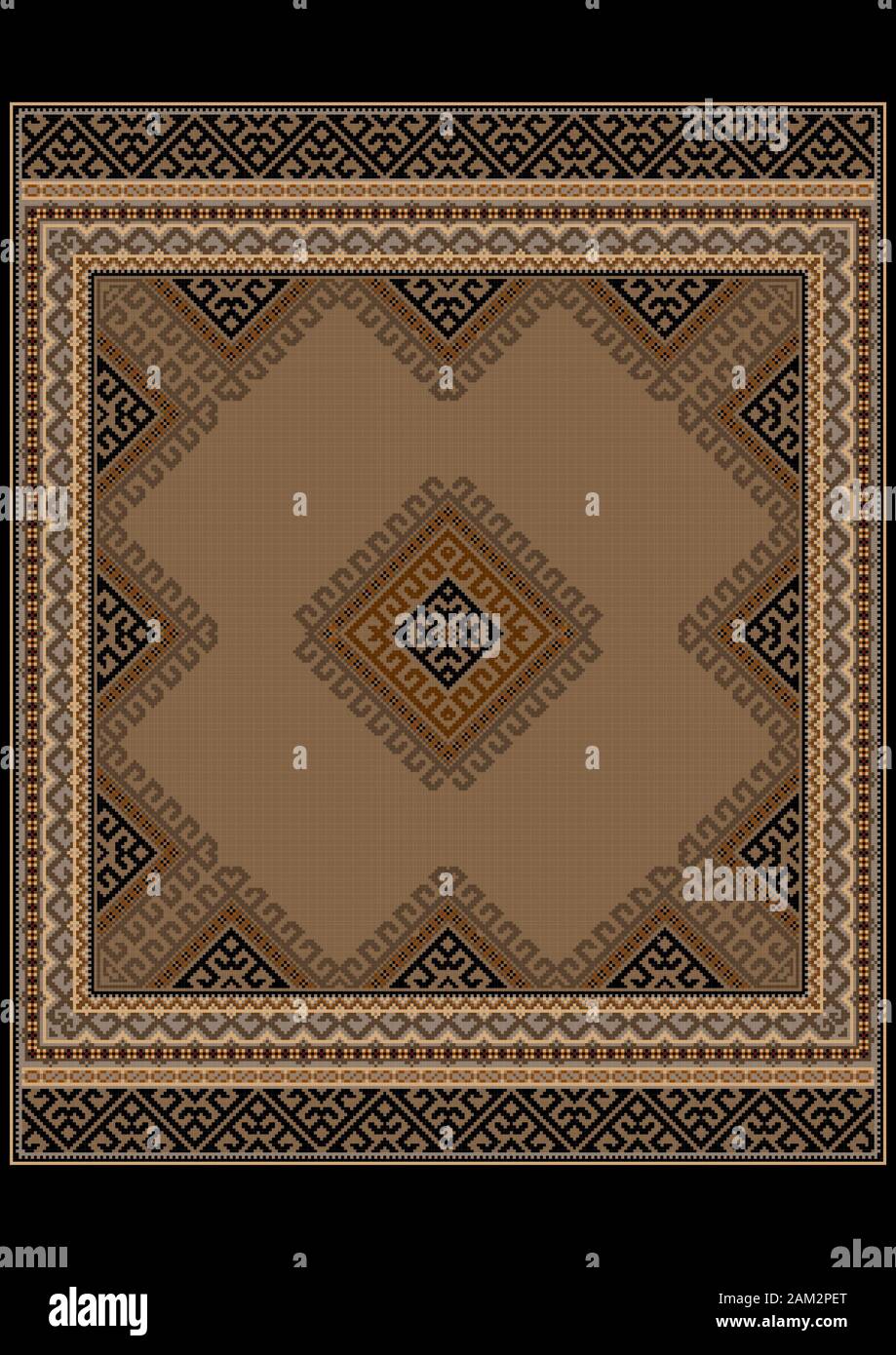 Luxurious vintage oriental rug with ethnic pattern with brown and ...