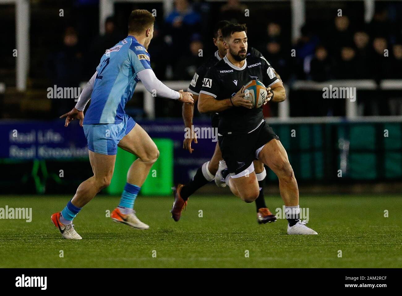 Newcastle, UK. 28th Dec, 2019. NEWCASTLE UPON TYNE, ENGLAND - JANUARY Gareth Owen of Newcastle Falcons takes on Charlie Foley of Doncaster Knights during the Greene King IPA Championship match between Newcastle Falcons and Doncaster Knights at Kingston Park, Newcastle on Friday 10th January 2020. (Credit: Chris Lishman | MI News) Credit: MI News & Sport /Alamy Live News Stock Photo