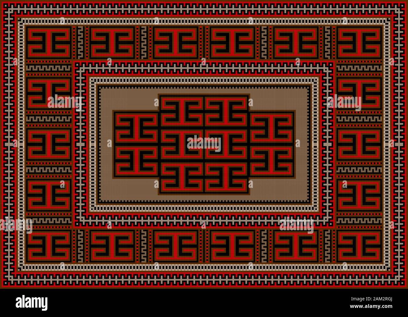 Vintage carpet with ethnic geometric ornament on beige center Stock ...