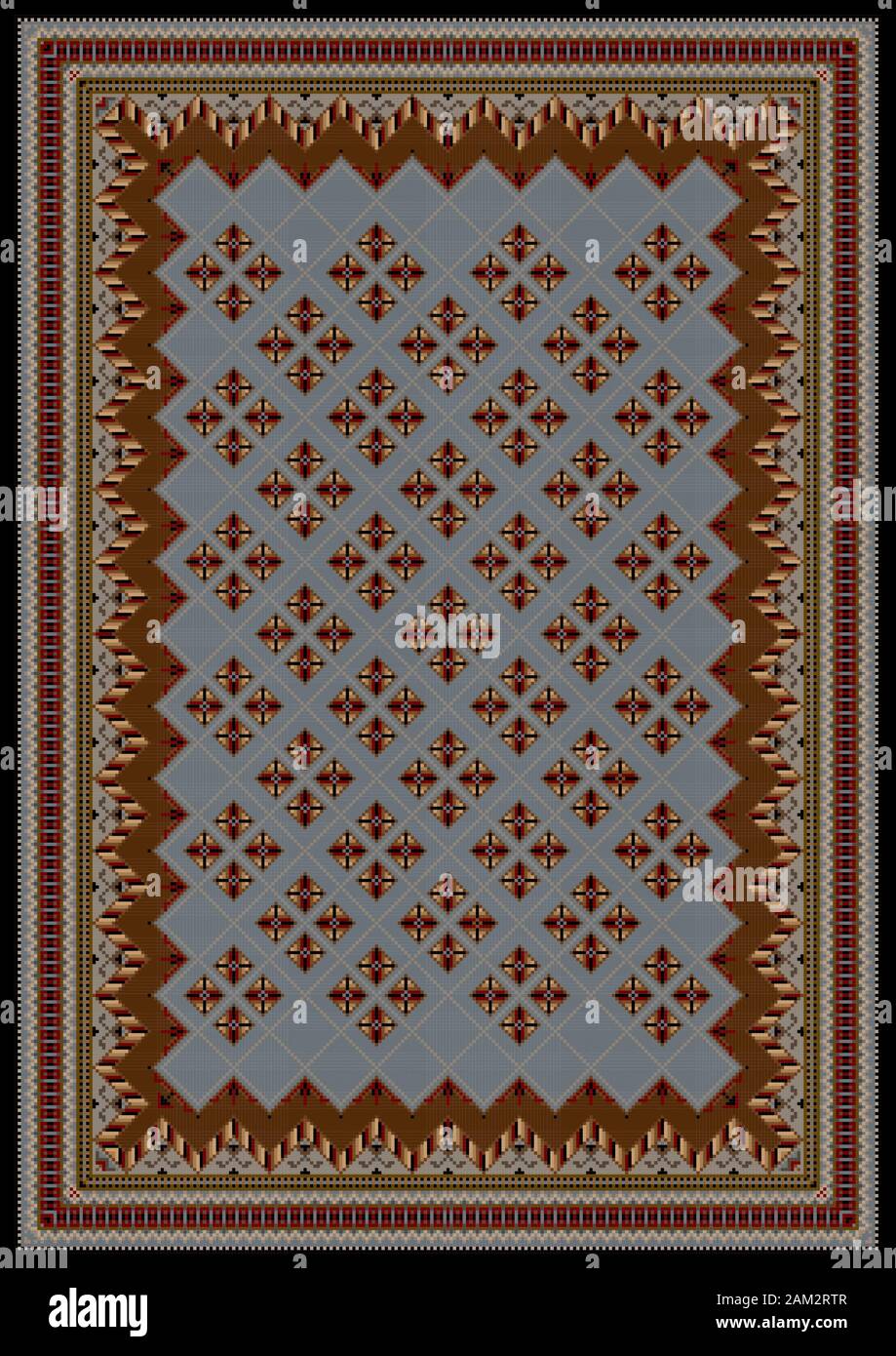 luxurious vintage oriental rug with original pattern in brown and blue ...