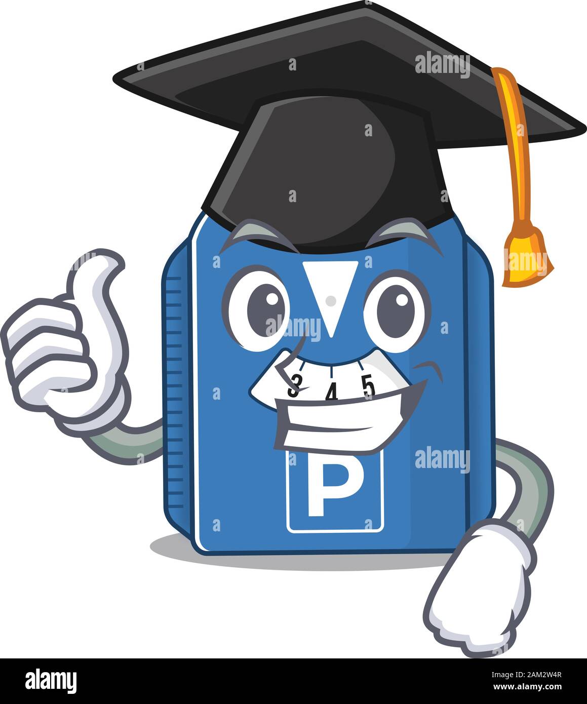 happy and proud of parking disc wearing a black Graduation hat Stock Vector