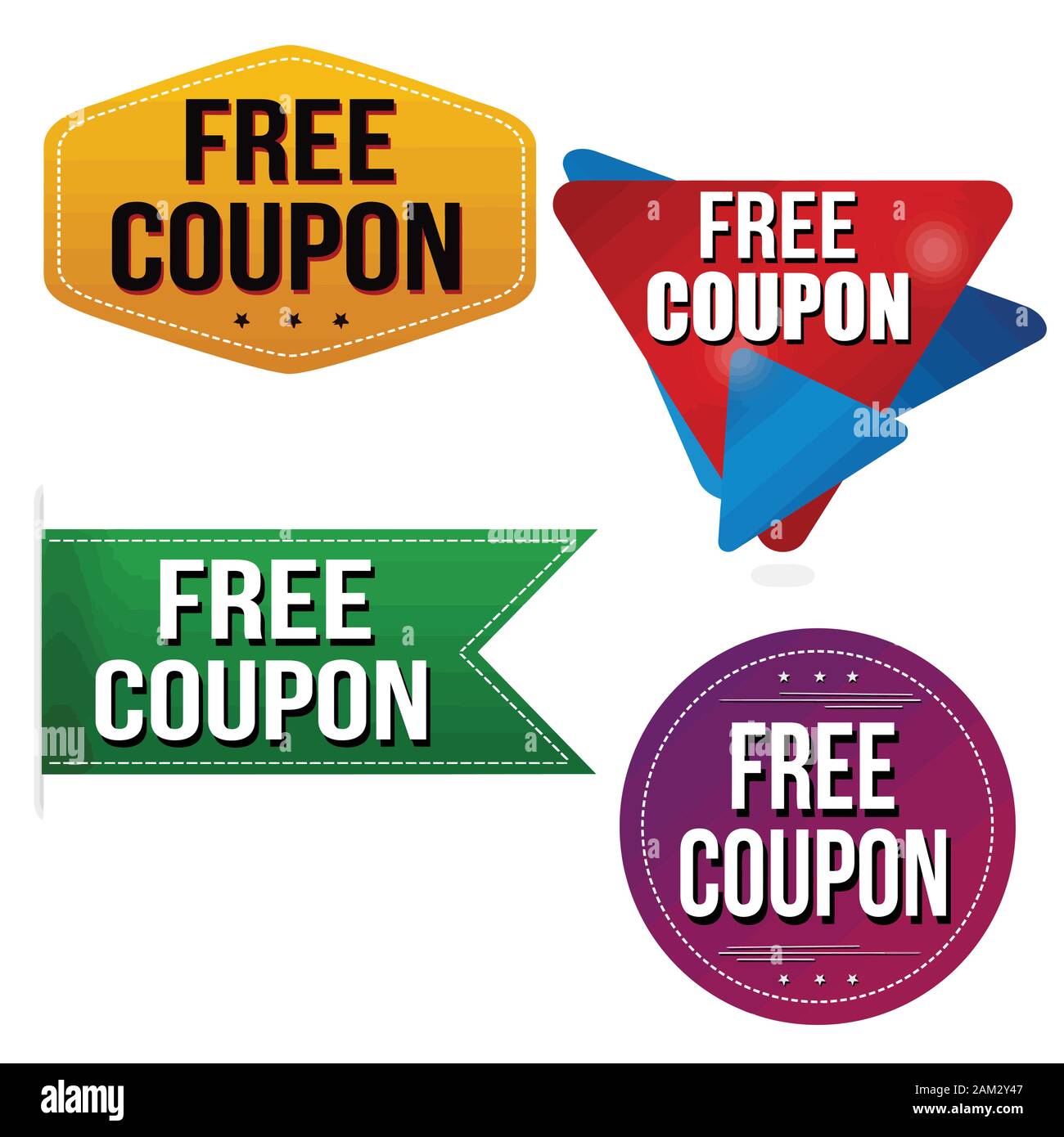 Free coupon sticker or label set on white background, vector illustration Stock Vector