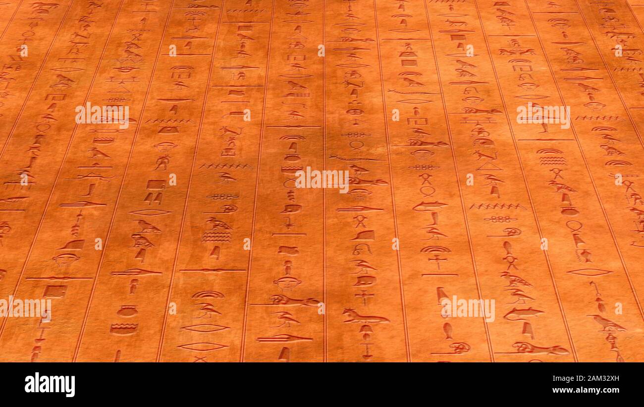 Egyptian Hieroglyphs Ancient Stone Wall Illustration Stock Photo - Alamy
