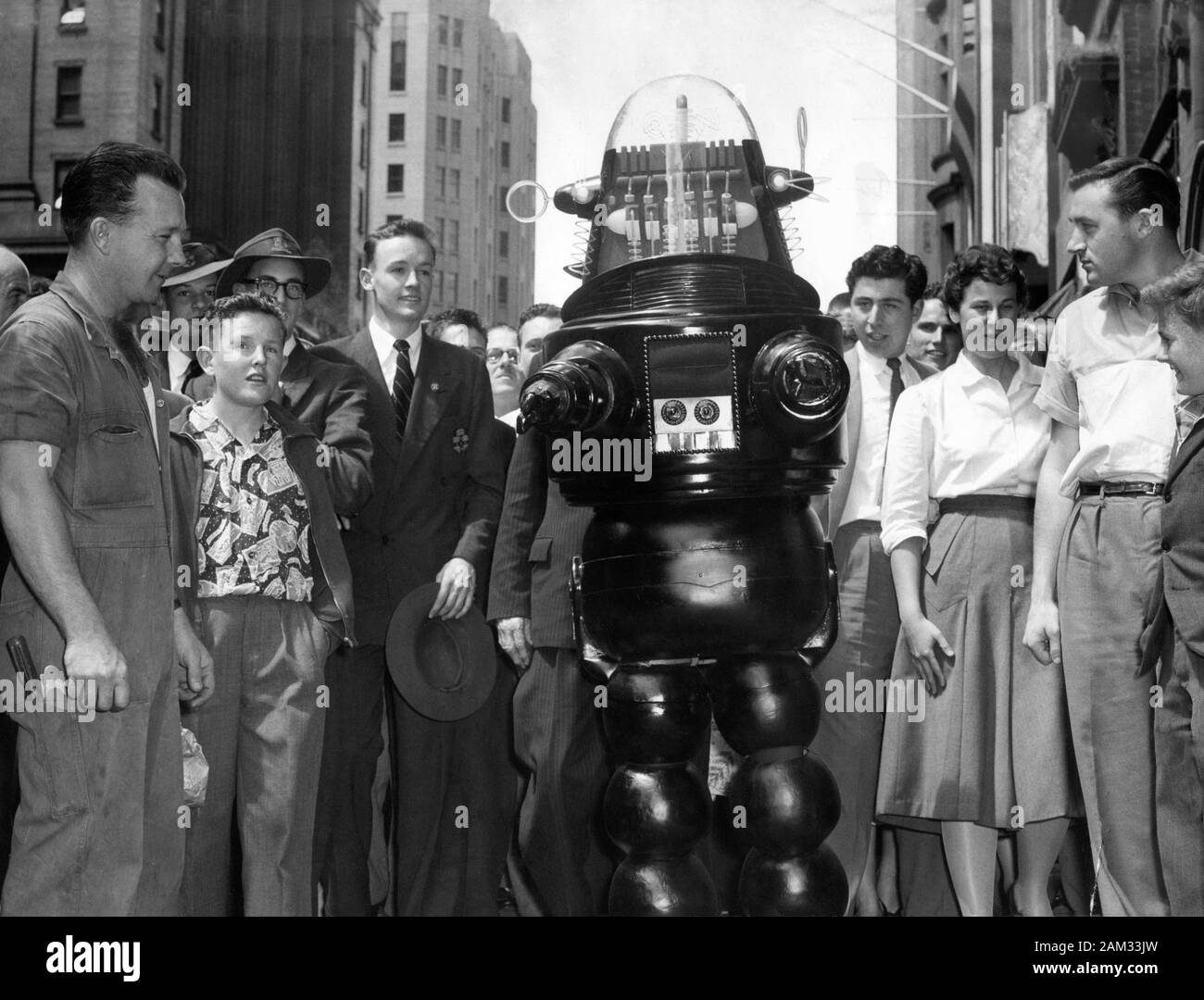ROBBY the ROBOT in Martin Place Sydney Australia promotional publicity for FORBIDDEN PLANET 1956 director Fred M. Wilcox  Metro Goldwyn Mayer Stock Photo