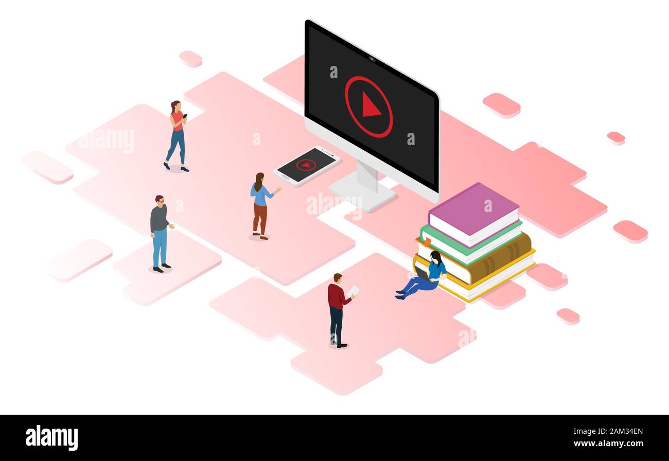 video tutorials online cloud technology with isometric modern style illustration Stock Photo