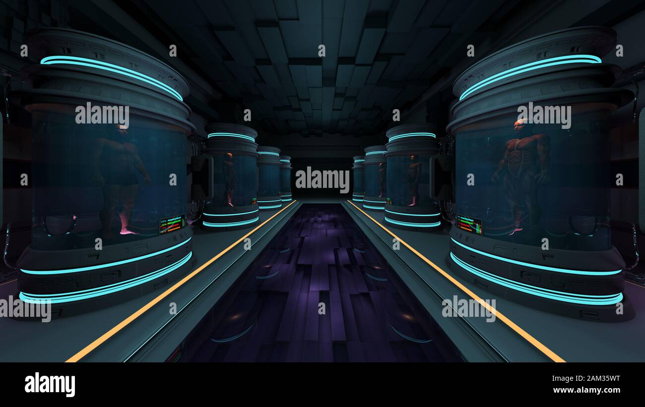 Human Bodies in Hubernation Cloning Capsules Utopistic Future 3D