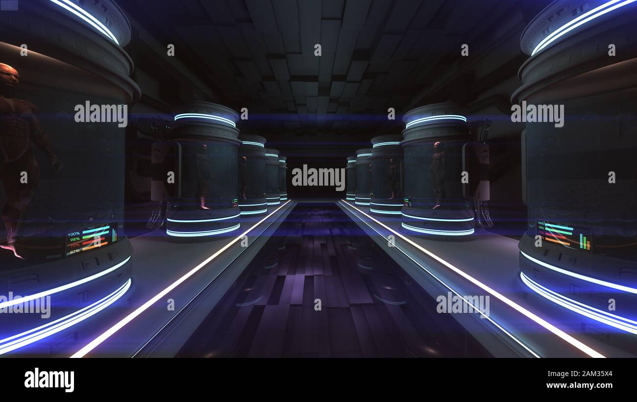 Human Bodies in Hubernation Cloning Capsules Utopistic Future 3D