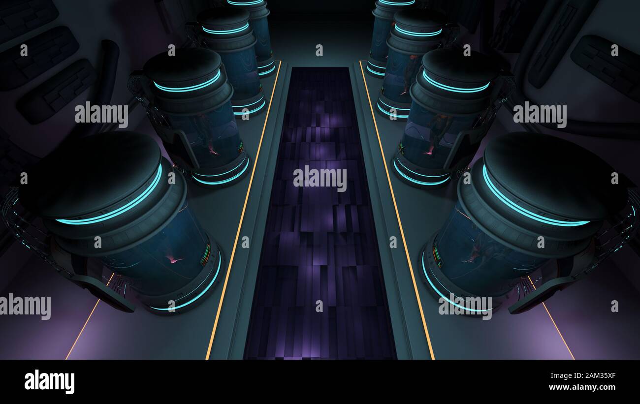 Human Bodies in Hubernation Cloning Capsules Utopistic Future 3D