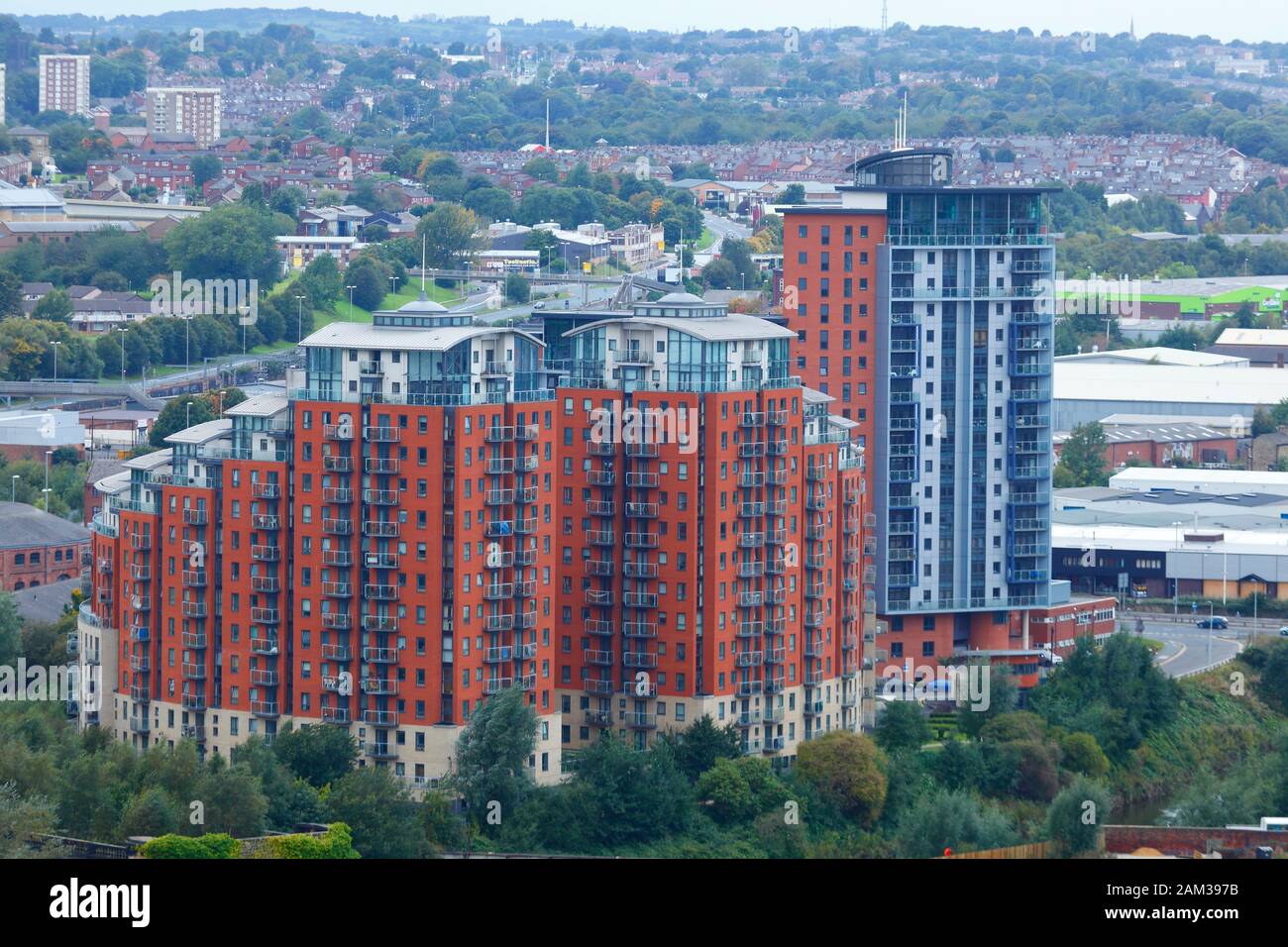 City Island in Leeds viewed from Candle House Rooftop Garden Stock