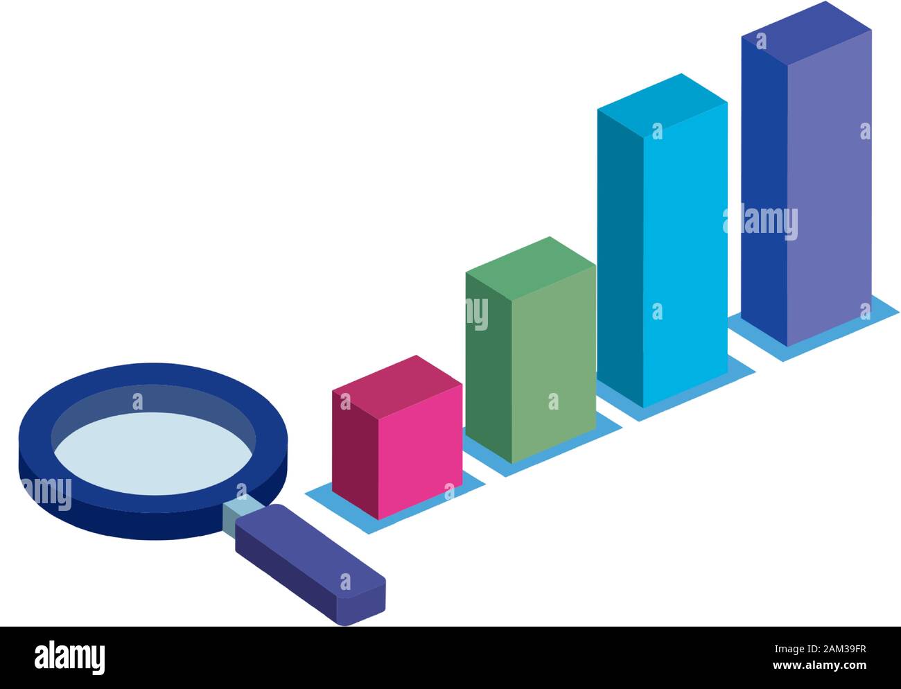 bars statistical graph with magnifying glass isolated icon Stock Vector ...