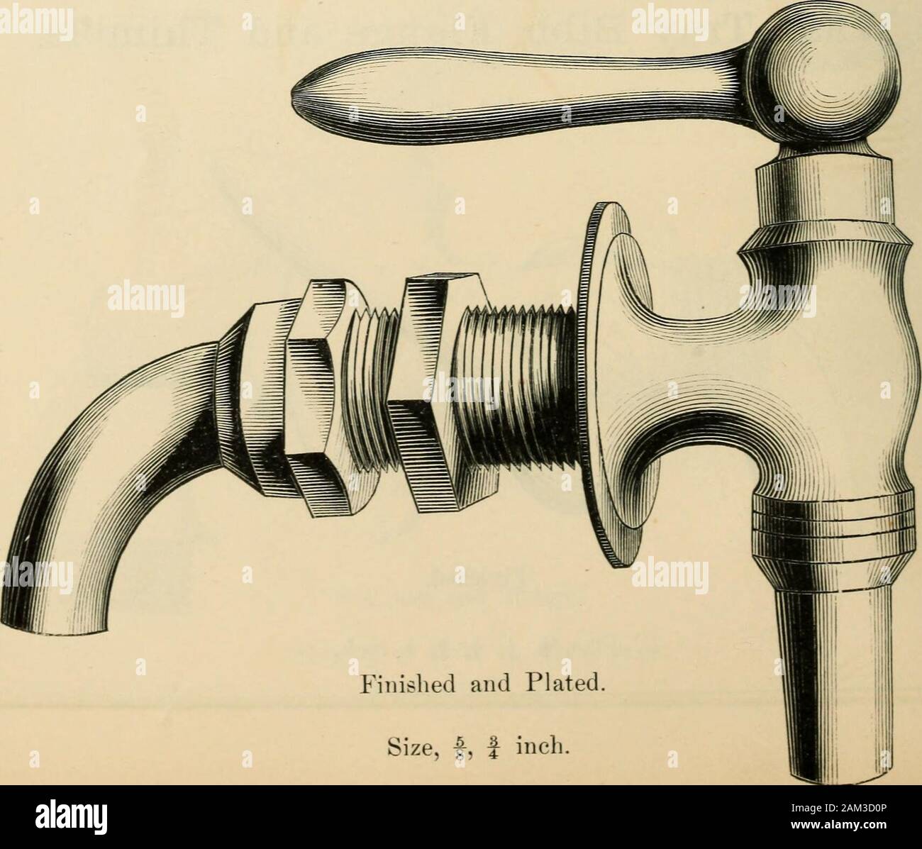Illustrated catalogue of plumbers' brass work, copper, iron, and earthen ware, and plumbing materials . Finished and Plated Size, ^, f, f inch. Bath Bibb—Flange—Nut and Bent Coupling, Fig. 12.. TJl I—1 ;&gt; &lt; p ^ d Size, f, J inch. HAYDEN, GERE & CO.S ILLUSTRATED CATALOGUE. 13 Hose Bibb—Flange and Thimble. FiC4. 13. Stock Photo